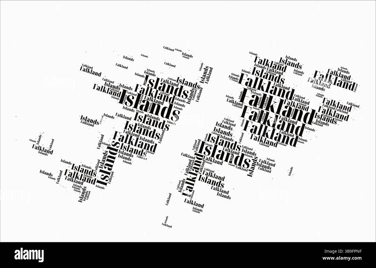 Regioni stile testo Isole Falkland. La regione del paese nomina nuvole di parole in lingua inglese. Eccezionale illustrazione vettoriale. Illustrazione Vettoriale