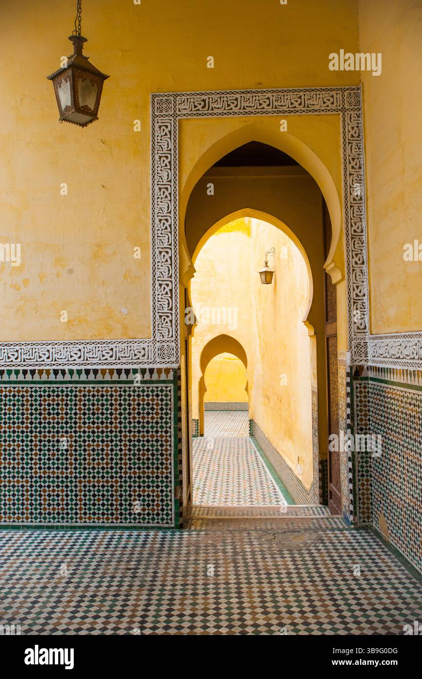 Mausoleo di Moulay Ismail, Meknes, Marocco, Nord Africa Foto Stock