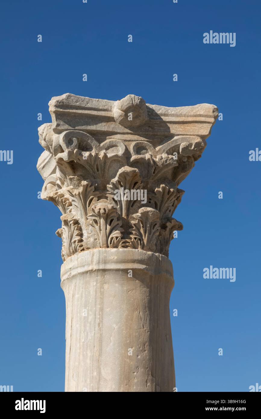 Cipro, Episkopi, Kourion, il sito archeologico di Kourion, dettaglio colonna romana Foto Stock