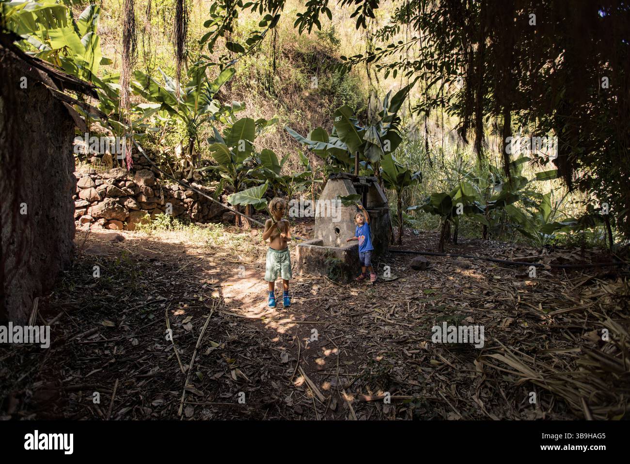 I bambini giocano in natura, Tarrafal, Capo Verde, Africa occidentale Foto Stock