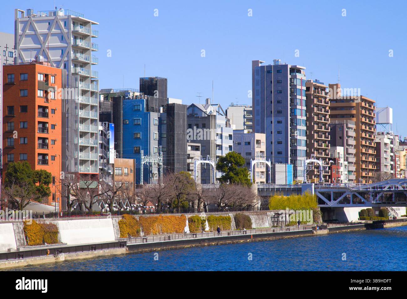 Giappone, Tokyo, Asakusa, skyline, fiume Sumida, Foto Stock