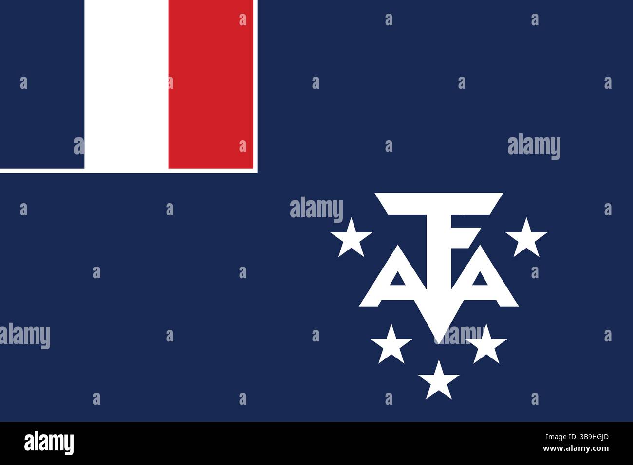 Colori ufficiali della bandiera francese del territorio australe e antartico e illustrazione vettoriale digitale delle proporzioni. Illustrazione Vettoriale