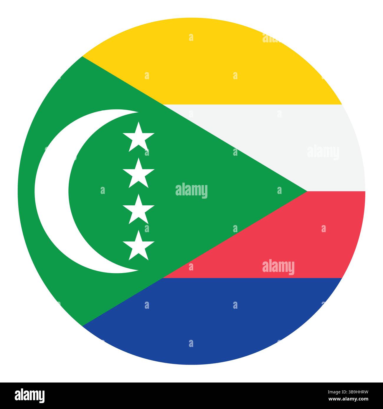 Bandiera delle Comore. Icona del logo della bandiera circolare delle Comore illustrazione vettoriale del computer Illustrazione Vettoriale