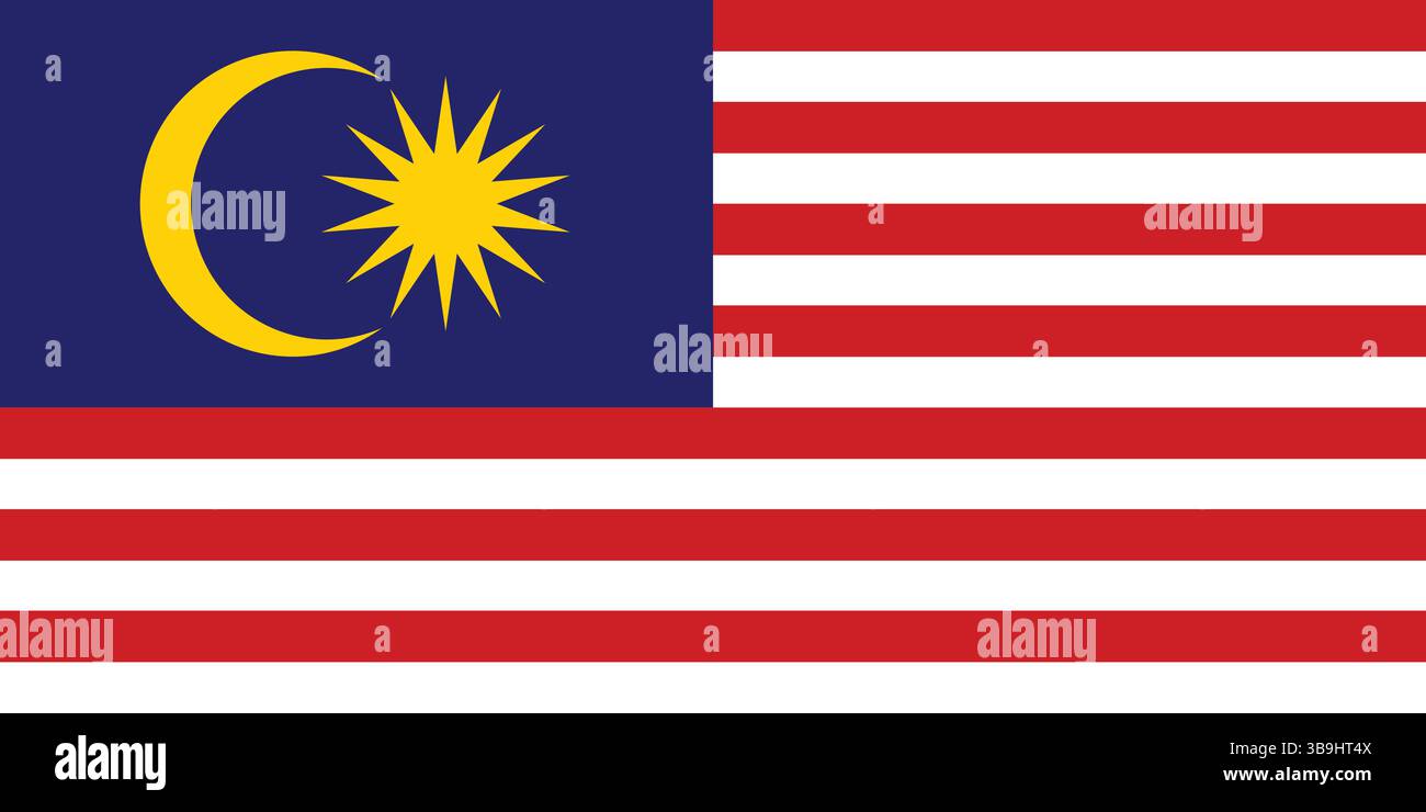 Bandiera della Malesia. Immagine vettoriale digitale con proporzioni e colori ufficiali della bandiera della Malesia. Illustrazione Vettoriale