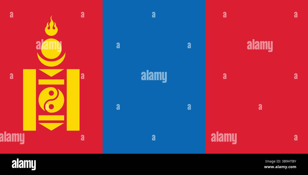 Bandiera della Mongolia. Immagine vettoriale digitale con proporzioni e colori ufficiali della bandiera della Mongolia. Illustrazione Vettoriale