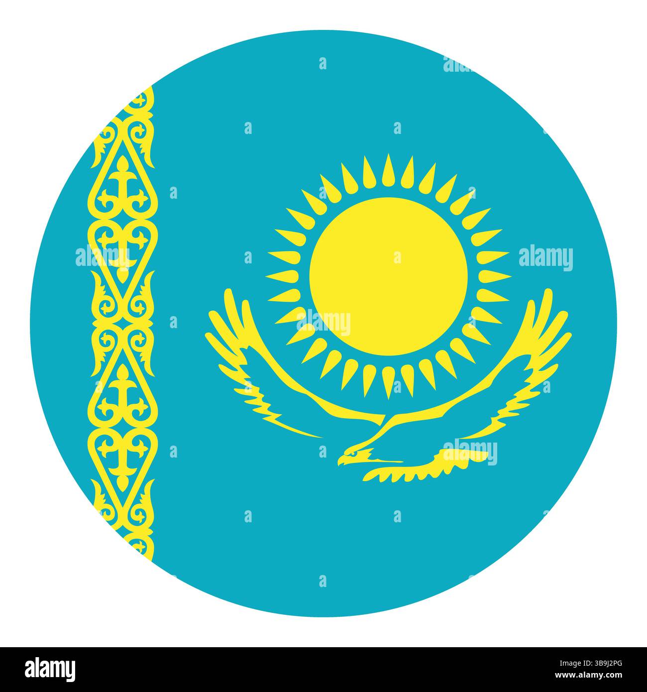 Bandiera del Kazakistan. Icona del logo della bandiera del cerchio Kazakistan disegno dell'illustrazione vettoriale del computer. Illustrazione Vettoriale