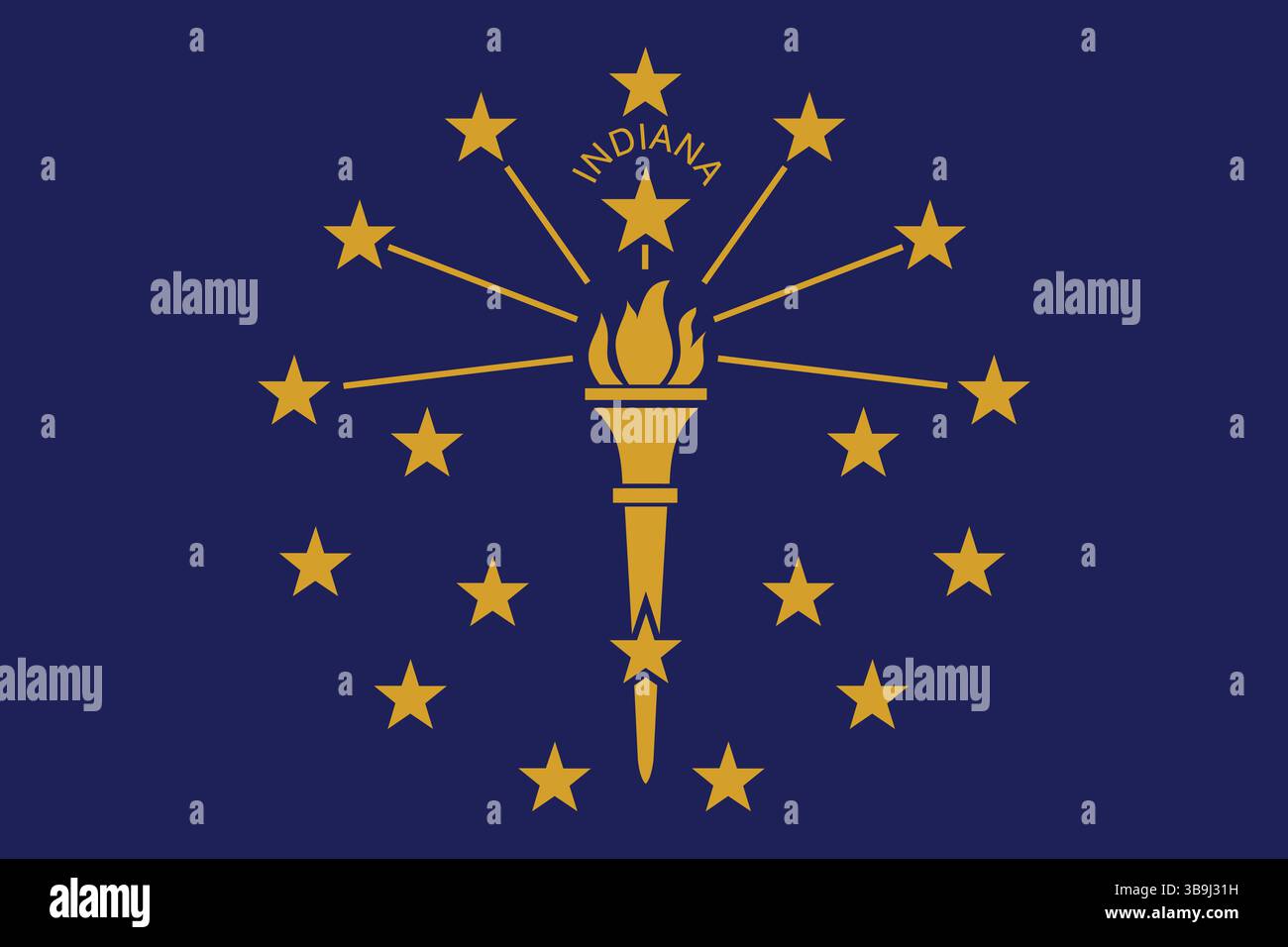 Bandiera dell'Indiana. Illustrazione vettoriale digitale con proporzioni e colori ufficiali della bandiera indiana. Illustrazione Vettoriale