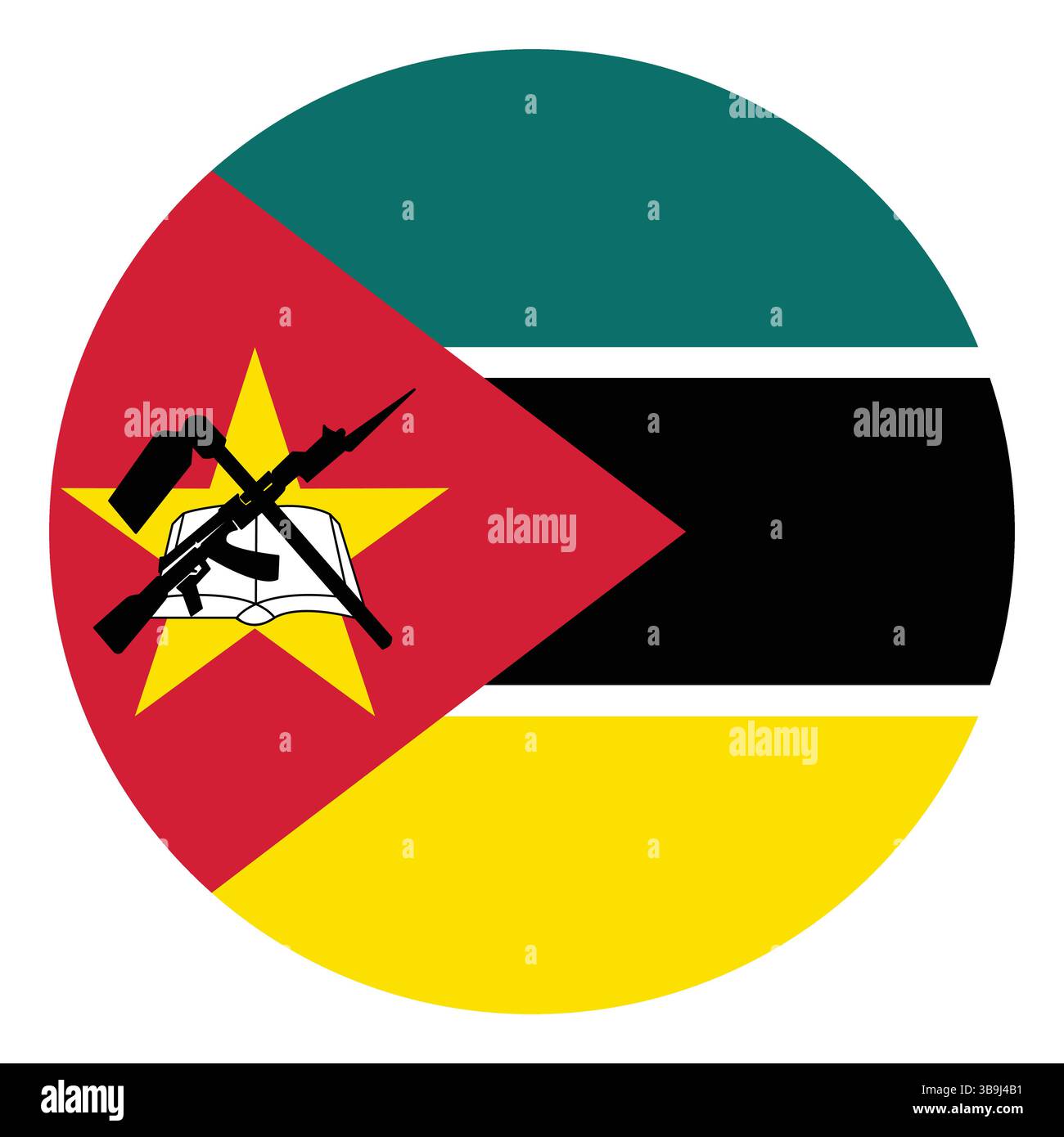 Bandiera del Mozambico. Icona del logo della bandiera del cerchio del Mozambico disegno dell'illustrazione vettoriale del computer. Illustrazione Vettoriale