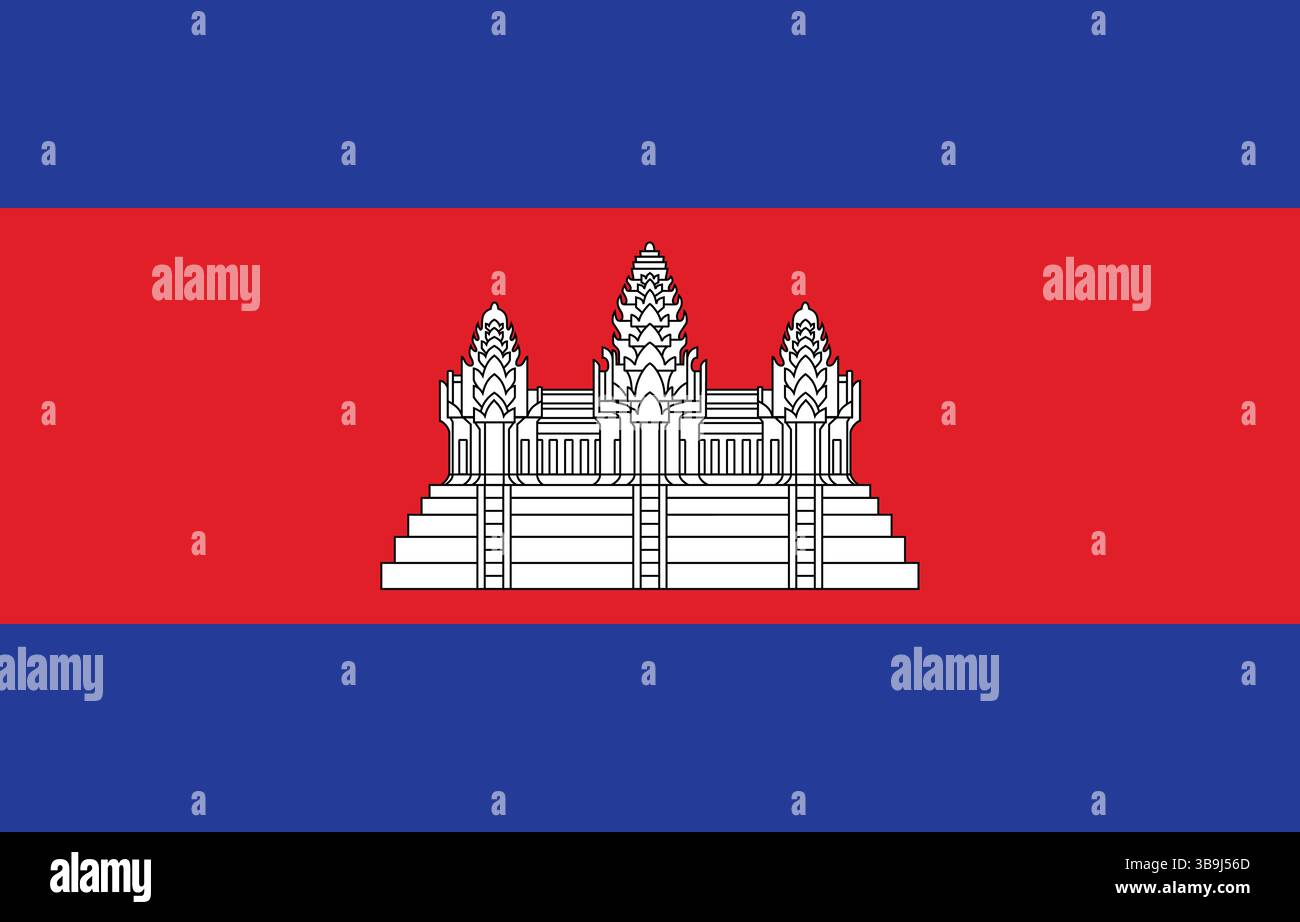 Bandiera della Cambogia. Colori ufficiali della bandiera cambogiana e illustrazione vettoriale digitale delle proporzioni. Illustrazione Vettoriale