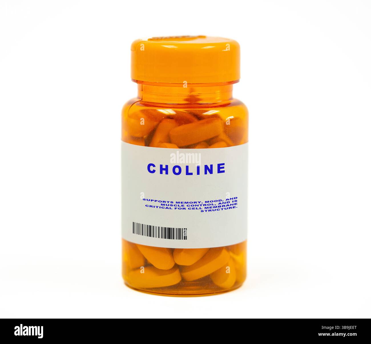 Pillole di colina. Supporta la memoria, l'umore e il controllo muscolare ed è fondamentale per la struttura delle membrane cellulari. Foto Stock