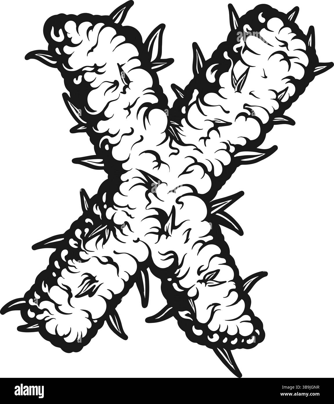 Illustrazione della lettera X con sagoma dell'erba Illustrazione Vettoriale