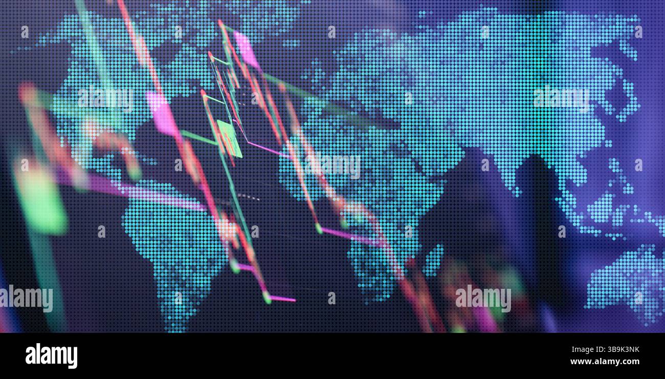 Declino del mercato finanziario globale sulla mappa digitale Foto Stock