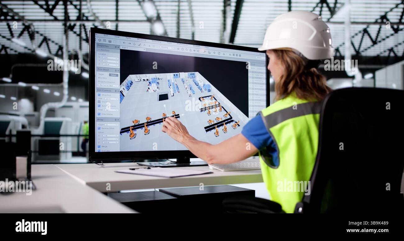 Ingegnere esperto che crea progetti di apparecchiature avanzate in ambito industriale Foto Stock