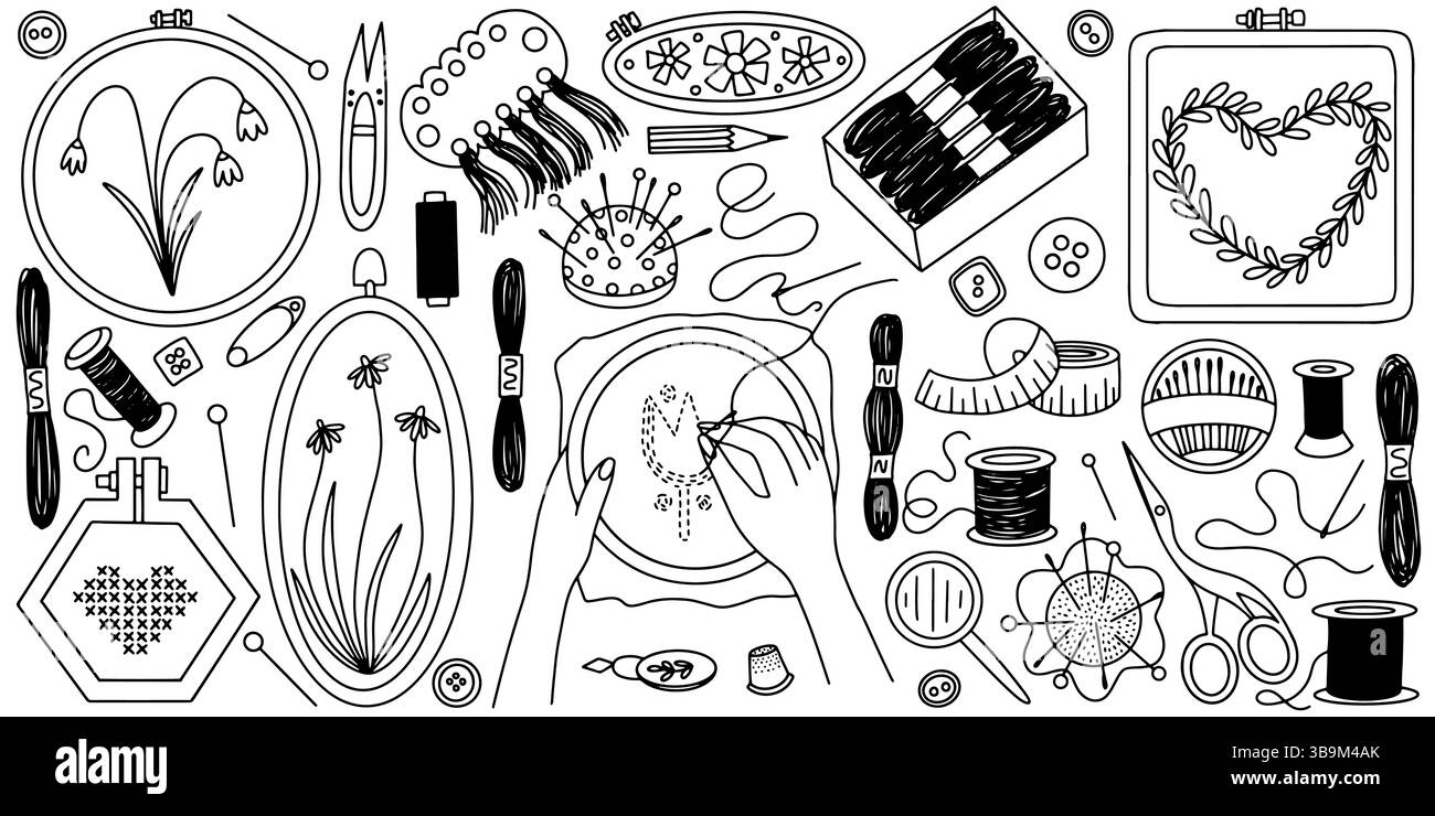 Set di doodle vettoriali per ricami Illustrazione Vettoriale