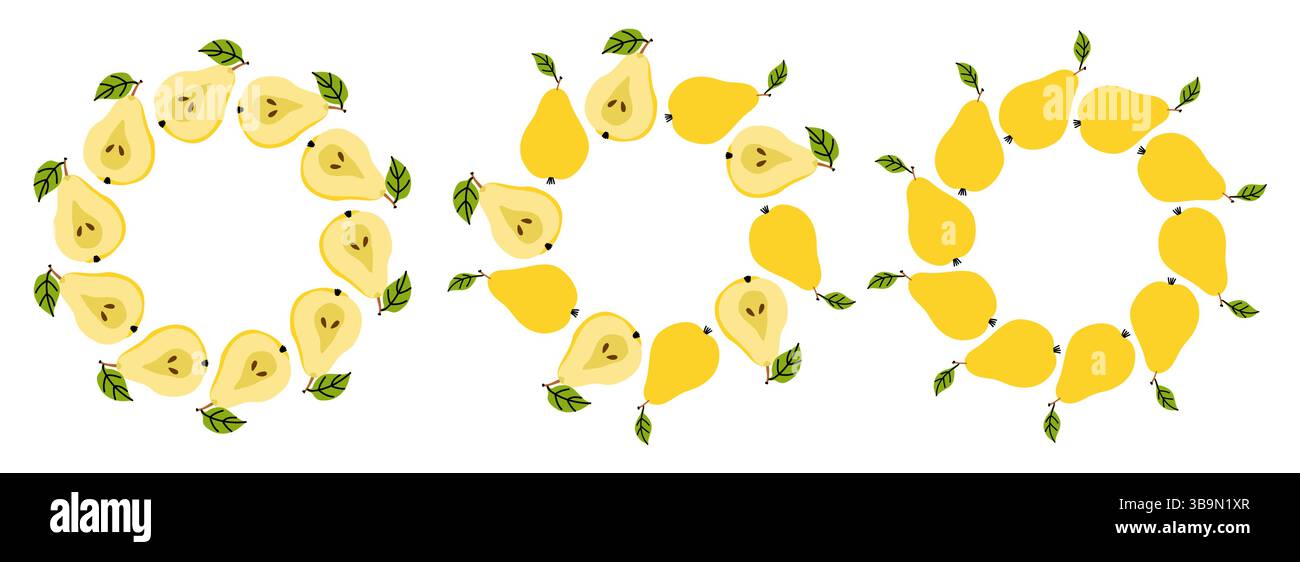 Corone di pera giallo brillante disposte in motivi circolari per la decorazione o la progettazione Illustrazione Vettoriale