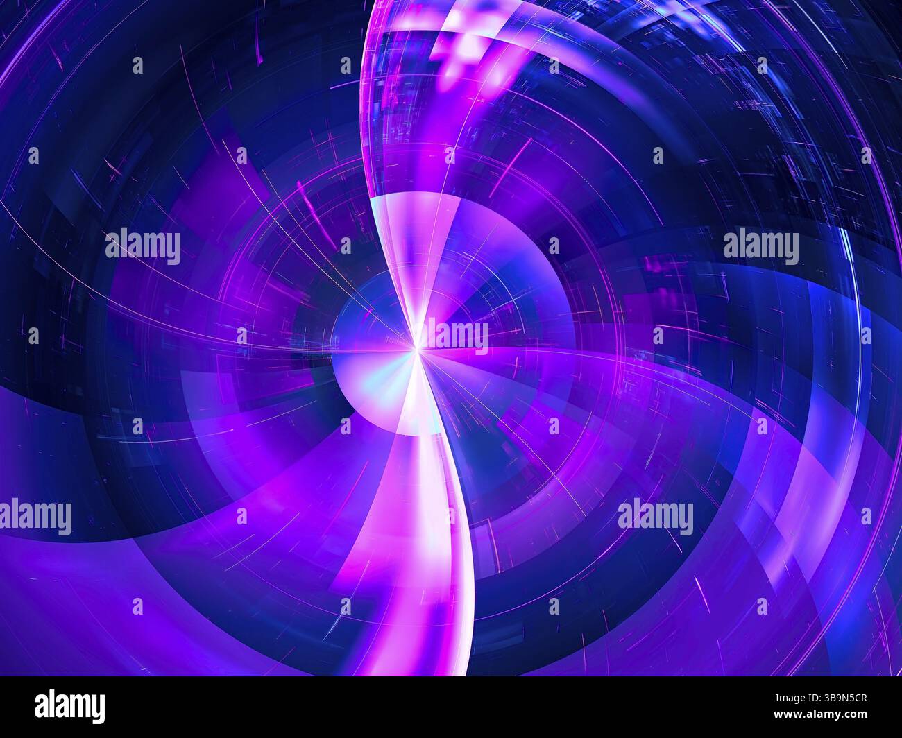 Superficie lucida del disco con raggi radiali - illustrazione astratta. Colori blu e viola e lucentezza metallizzata. Fantascienza, alta tecnologia o concetto di realtà virtuale. Per Foto Stock