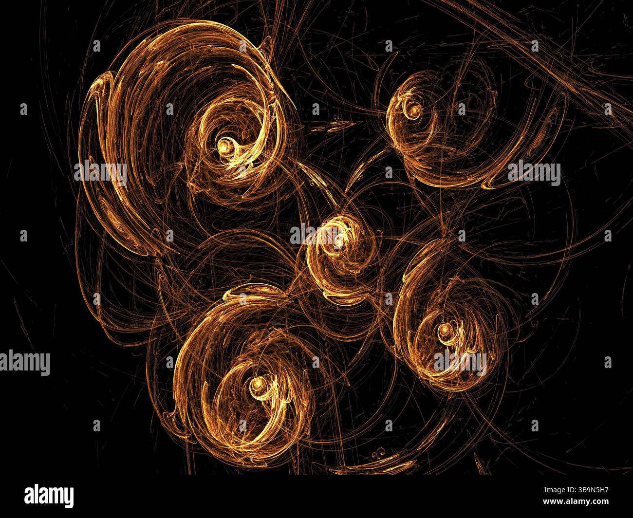 Sfondo frattale astratto - immagine generata dal computer. Arte digitale: Linee luminose, ricci e vortici caotici. Schema come la luce o la pittura del fuoco Foto Stock