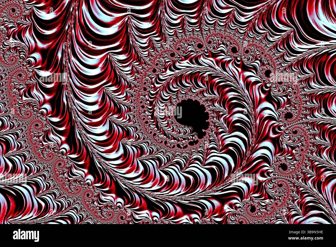 Sfondo metallico astratto - immagine generata dal computer. Geometria frattale: Schema complesso di una pluralità di bobine di dimensioni diverse come se fossero coniate Foto Stock