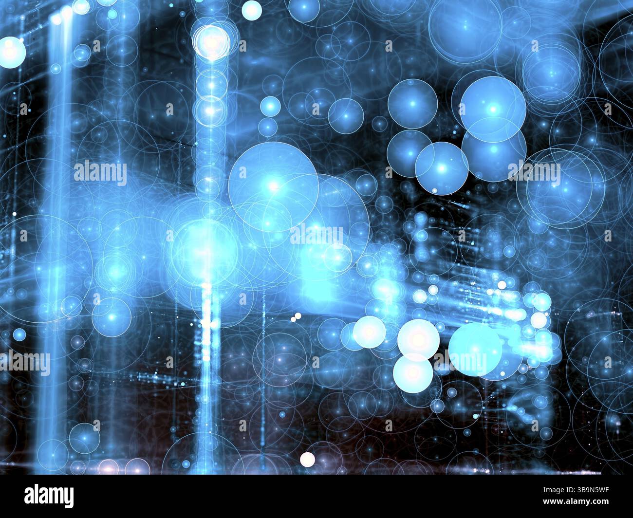 Sfondo sfocato astratto per le feste - immagine generata dal computer. Geometria frattale: Bolle posizionate in modo casuale. Sfondo bokeh alla moda Foto Stock