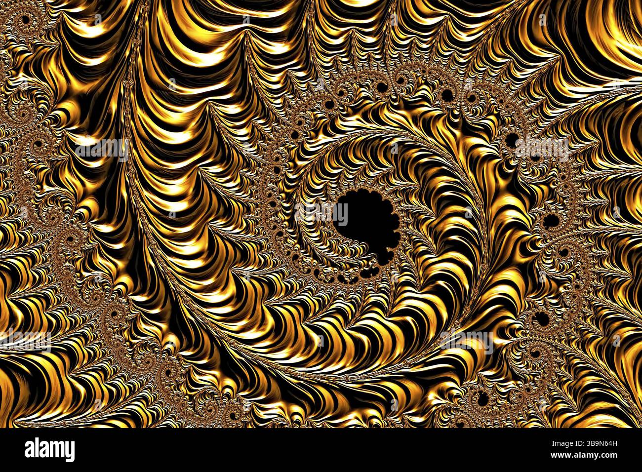 Sfondo metallico astratto - immagine generata dal computer. Geometria frattale: Schema complesso di pluralità di bobine di dimensioni diverse come se fossero coniate sul MET Foto Stock
