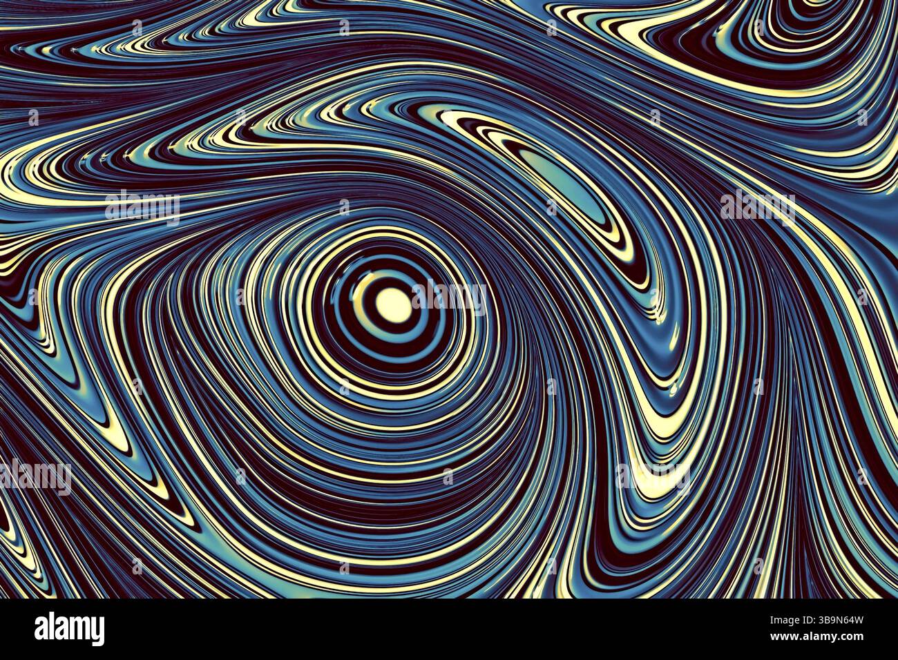 Sfondo geometrico astratto - immagine generata dal computer. Geometria frattale: Ripetizione di cerchi concentrici distorti. Arte digitale per striscioni, poster, Foto Stock