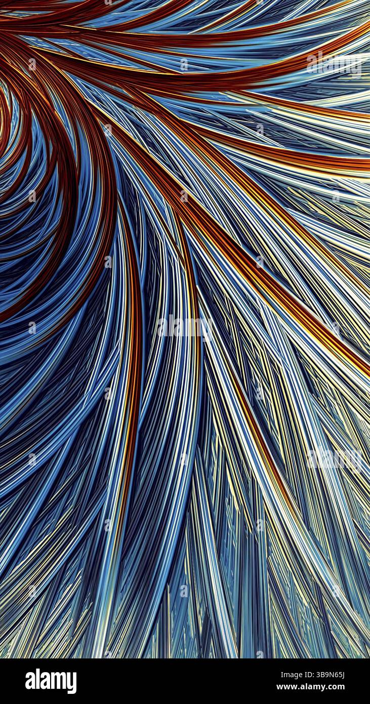 Sfondo sfumatura astratta - immagine generata dal computer. Geometria frattale: Bande lucide intrecciate nel caos. Per schede, copertine, striscioni Foto Stock