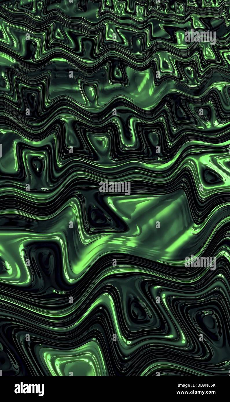 Sfondo gnarled - immagine astratta generata dal computer. Geometria frattale: Il caos distorce linee e onde. Per copertine, poster, Web design Foto Stock