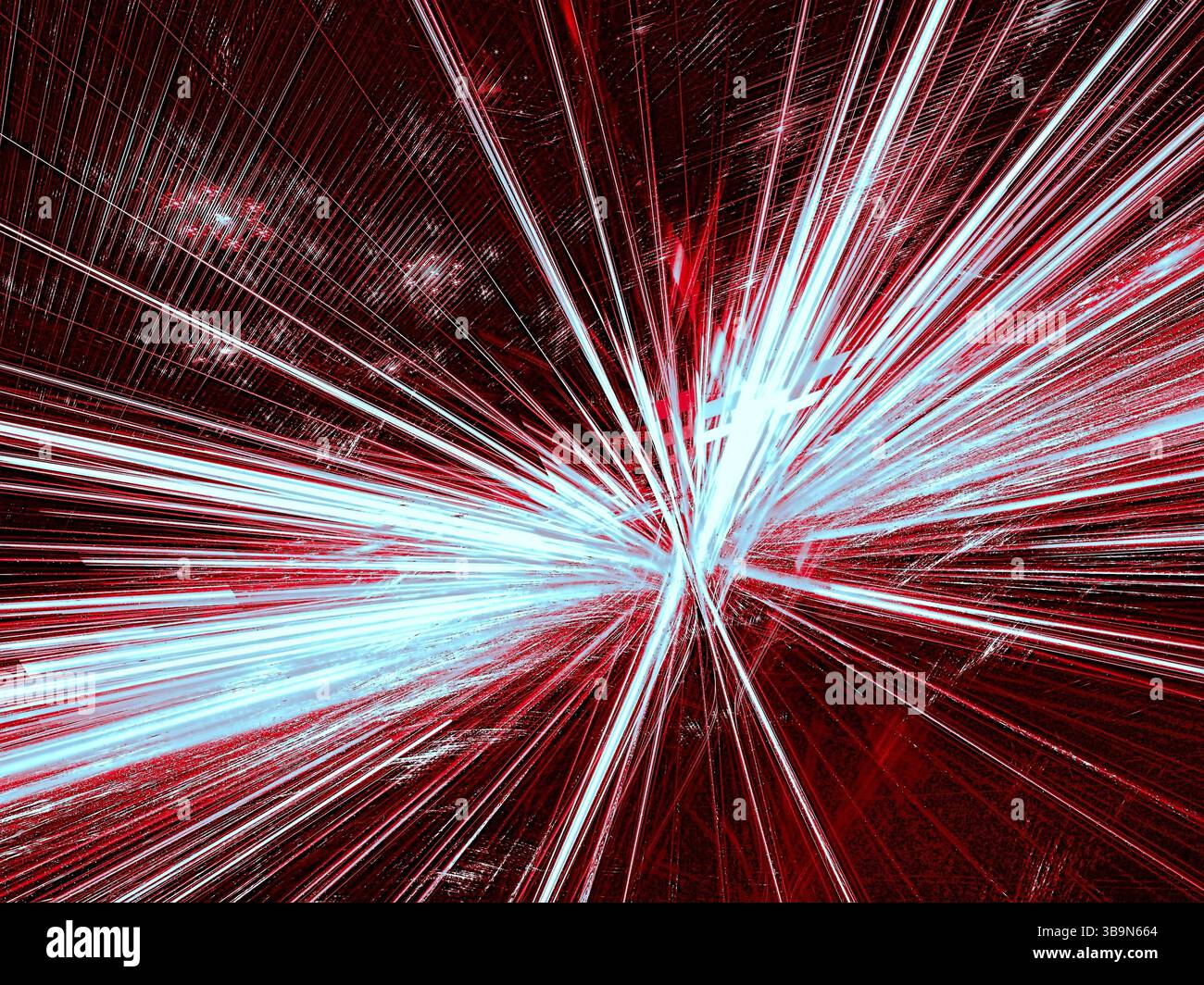 Sequenza di raggi astratti - immagine generata dal computer. Geometria frattale: Linee luminose come la stella. Background tecnologico per copertine, banner, Web design Foto Stock