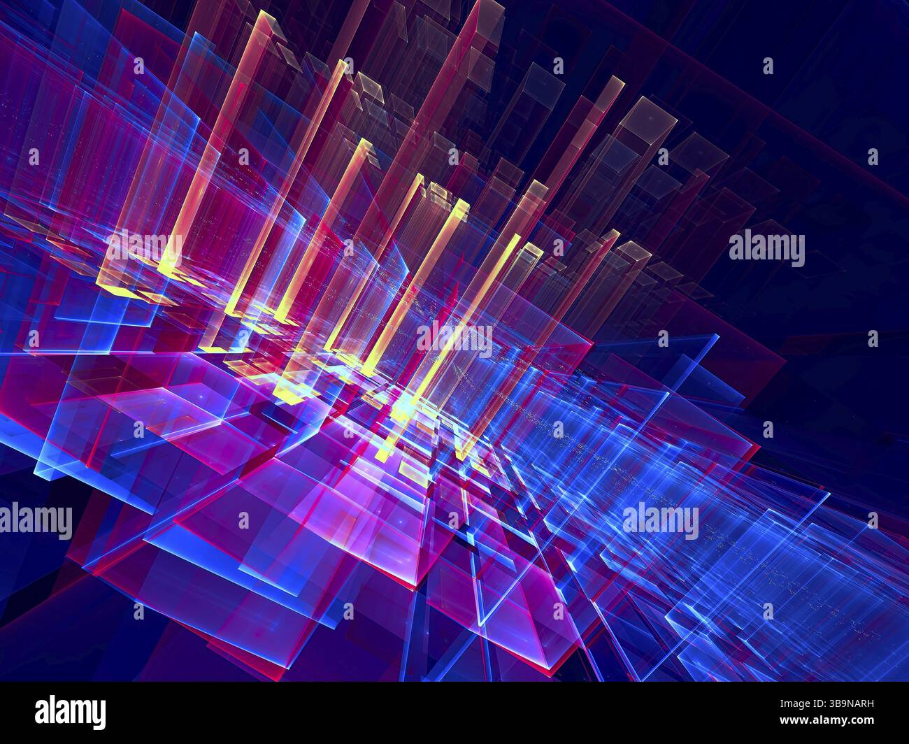 Fantascienza astratta o tecnologia futura - frattale generato dal computer. Arte digitale: Stanza o portale blu e viola con pendenza diagonale Foto Stock