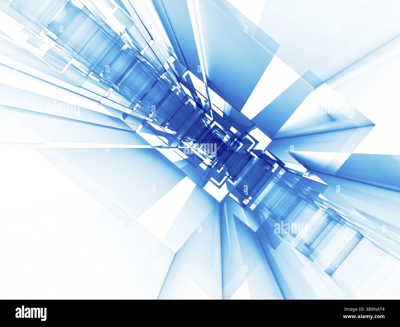 Sfondo blu e bianco astratto - immagine generata dal computer. Arte frattale - griglia inclinata diagonale. Sfondo in stile tecnologico pallido Foto Stock