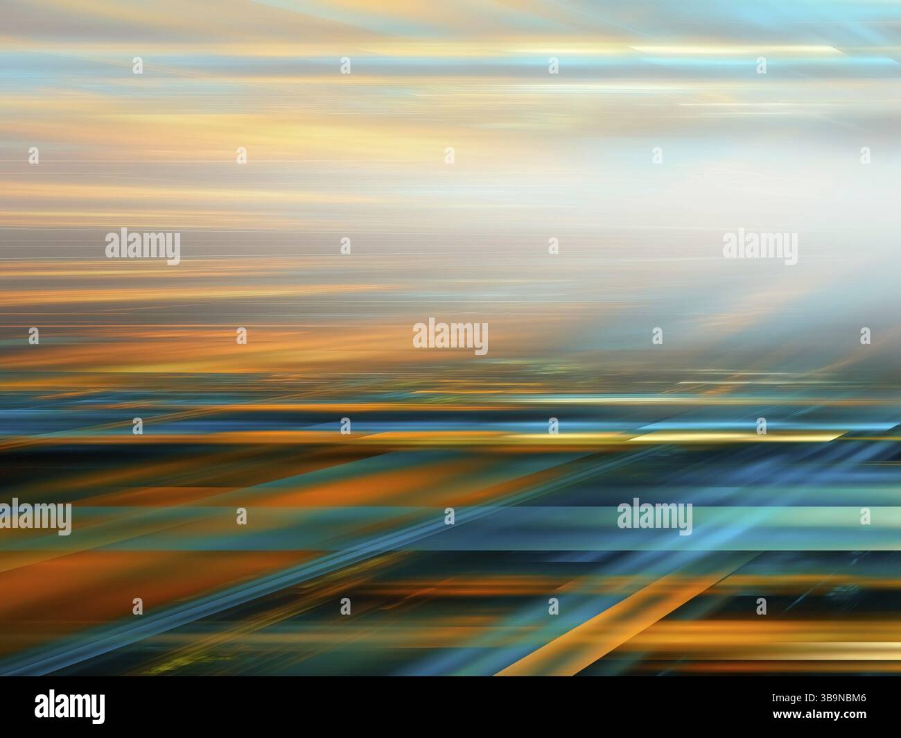 Metaverse Concept background con prospettiva e spazio di copia - illustrazione 3d astratta. Immagine generata digitalmente - frattale. Griglia blu e arancione e. Foto Stock