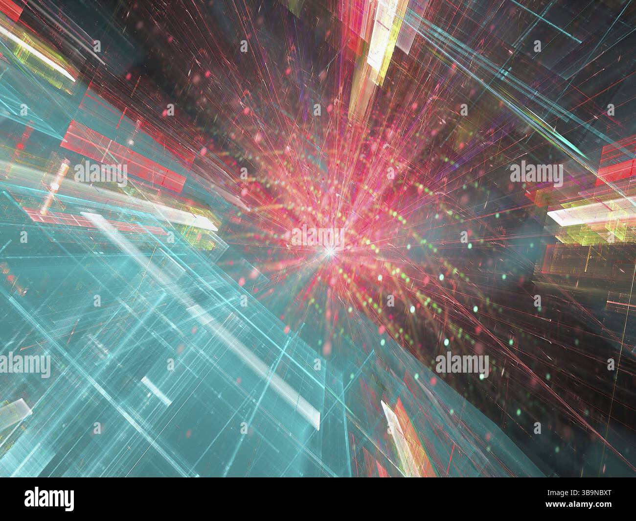 Background tecnologico moderno. Immagine astratta generata dal computer. Geometria frattale: Struttura futuristica di blocchi di vetro disposti diagonalmente. Sci fi o. Foto Stock