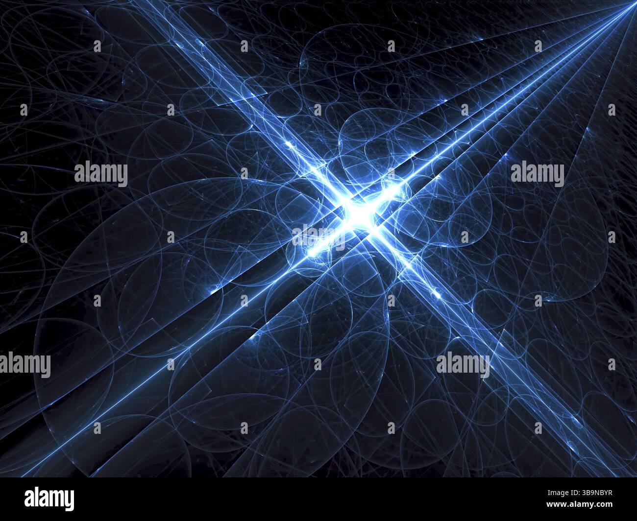 Sfondo tecnologico: Posizionato su una superficie diagonale coperta da cerchi luminosi. Immagine astratta generata al computer per copertine, poster, web design Foto Stock