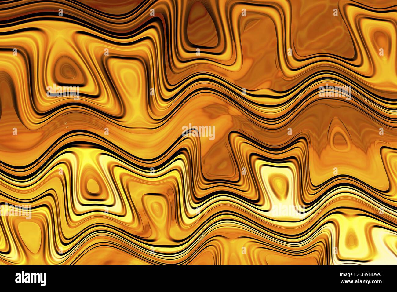 Sfondo astratto gnarly - immagine generata digitalmente. Geometria frattale: Tonalità dorata ondulata e distorta. Per copertine, puzzle, design Web Foto Stock