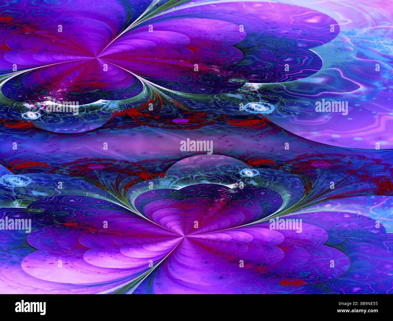 Fiori astratti - modello frattale generato digitalmente. Illustrazione colorata. Immagine generata dal computer - frattale. Petali con effetto marmorizzato Foto Stock