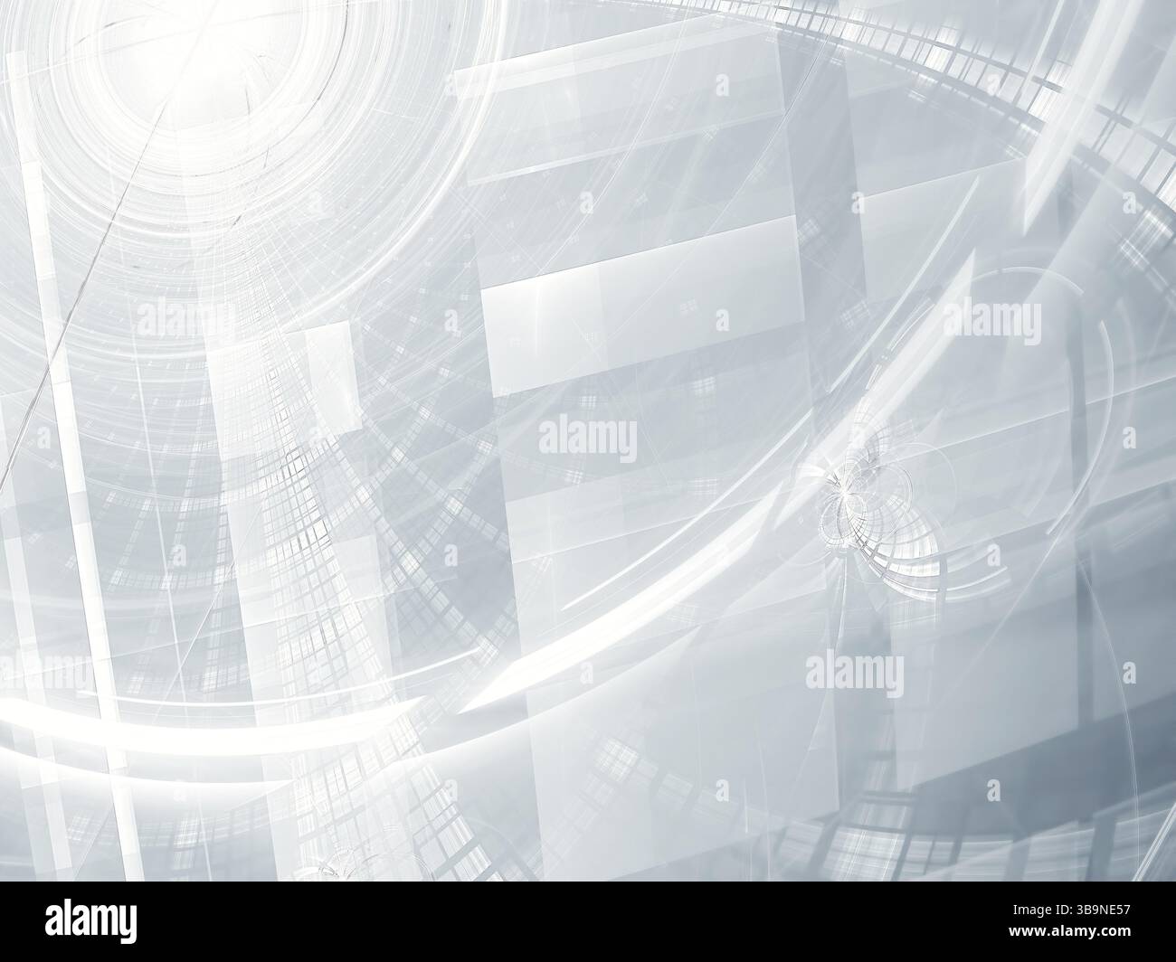 Sfondo astratto di tecnologia bianca o business - immagine generata dal computer. Geometria frattale: Ricci e rettangoli. Per Web design, copertine, poster Foto Stock