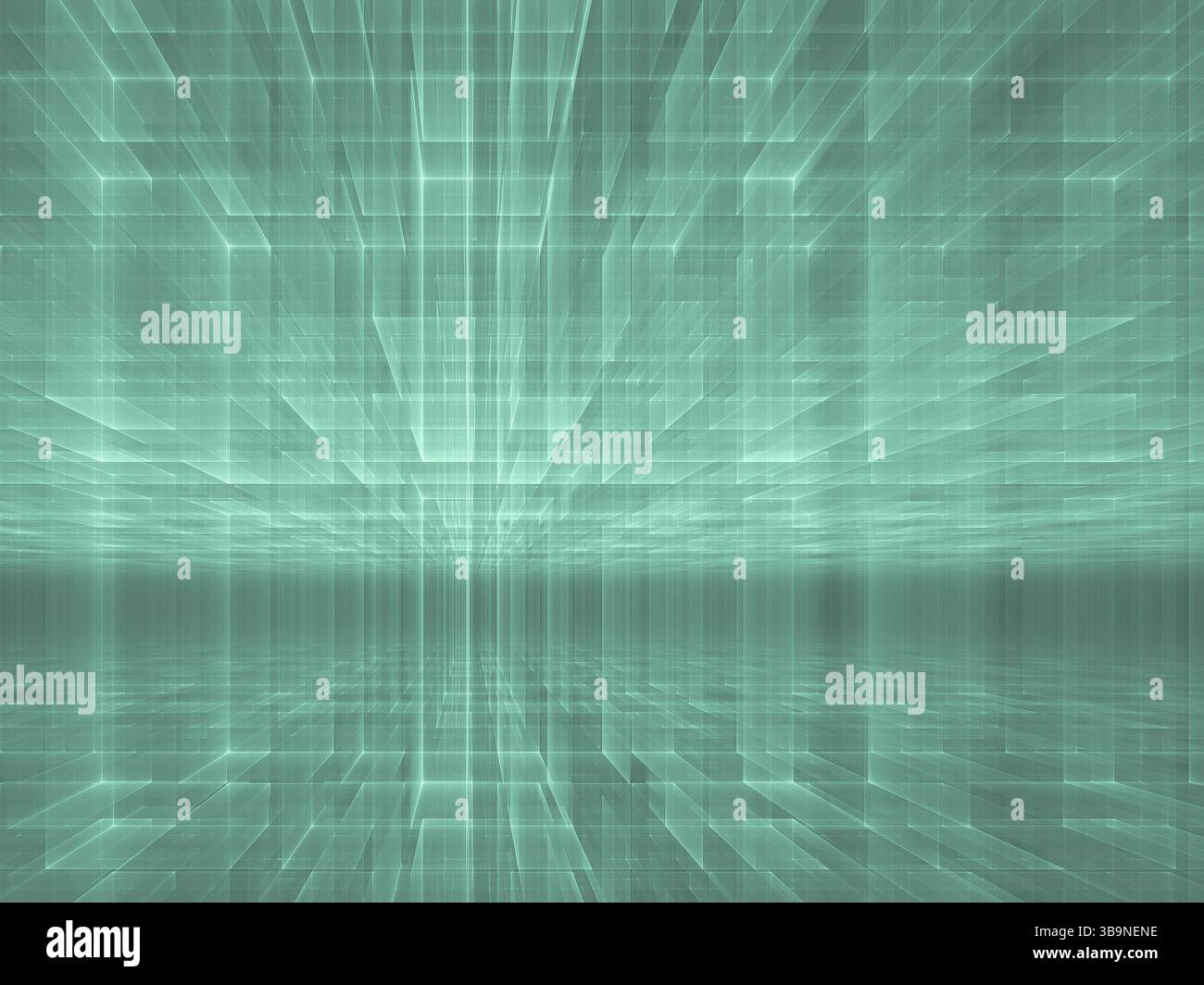 Informazioni sulla tecnologia astratta - illustrazione 3d generata dal computer. Arte frattale: Parete di blocchi. Informazioni e comunicazione o concetto fantascientifico Foto Stock