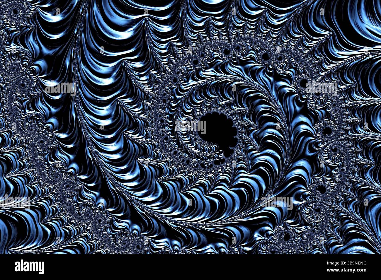 Sfondo metallico astratto - immagine generata dal computer. Geometria frattale: Schema complesso di una pluralità di bobine di dimensioni diverse come se fossero coniate Foto Stock