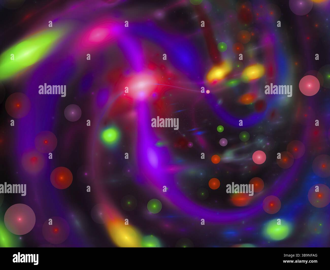 Sfocatura viola astratta - immagine generata dal computer. Geometria frattale - turbolenza offuscata con bokeh a bolla. Sfondo festivo o sfondo per biglietti e poster Foto Stock