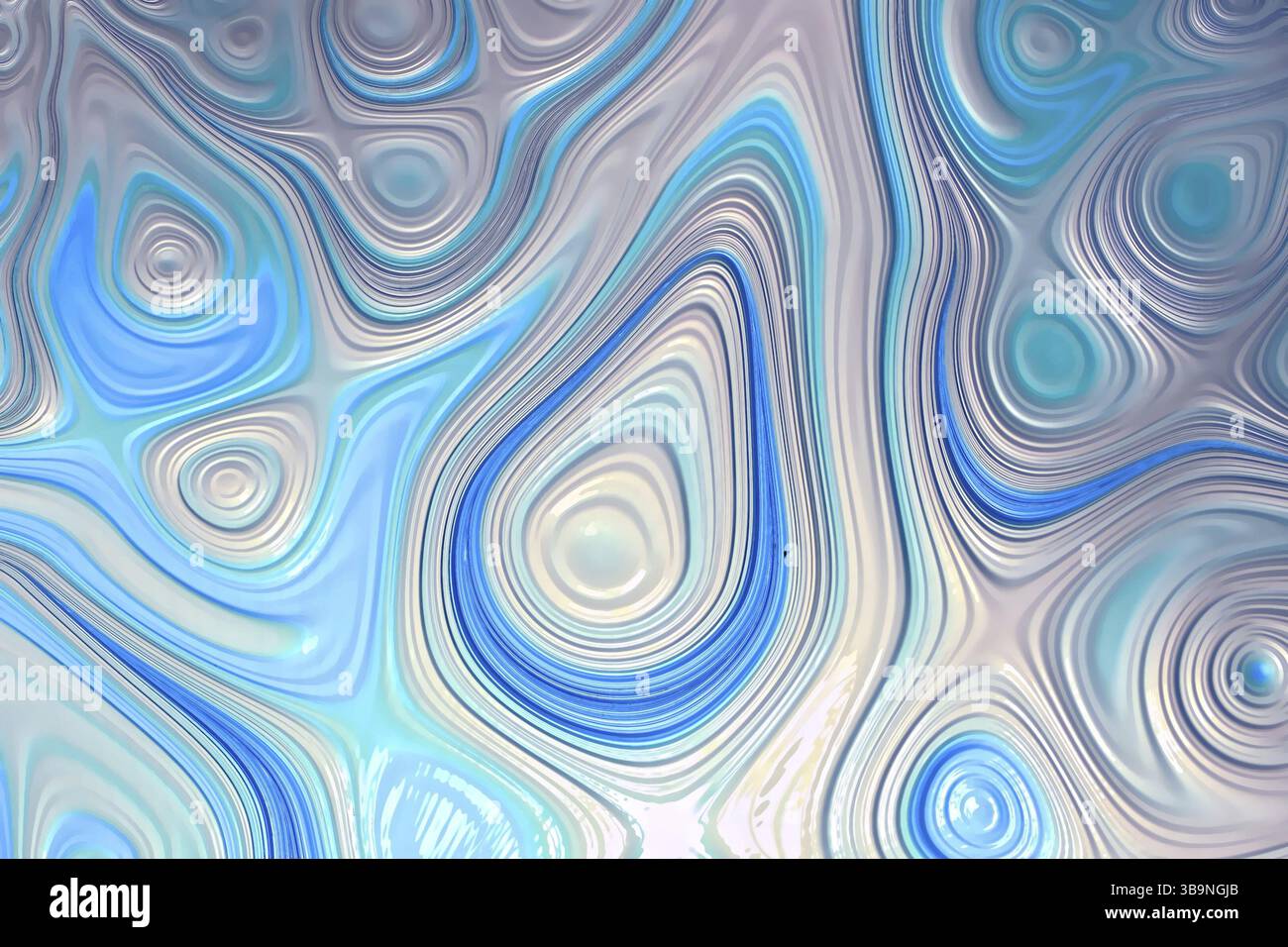 Sfondo curva pallido astratto - immagine generata dal computer. Geometria frattale: Cerchi concentrici distorti. Marbling digitale. Per coperture, sfondi, W Foto Stock