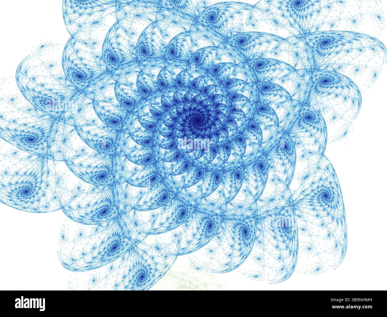 Spirale frattale blu astratta su sfondo bianco. Illustrazione generata dal computer - frattale. Arte digitale Foto Stock
