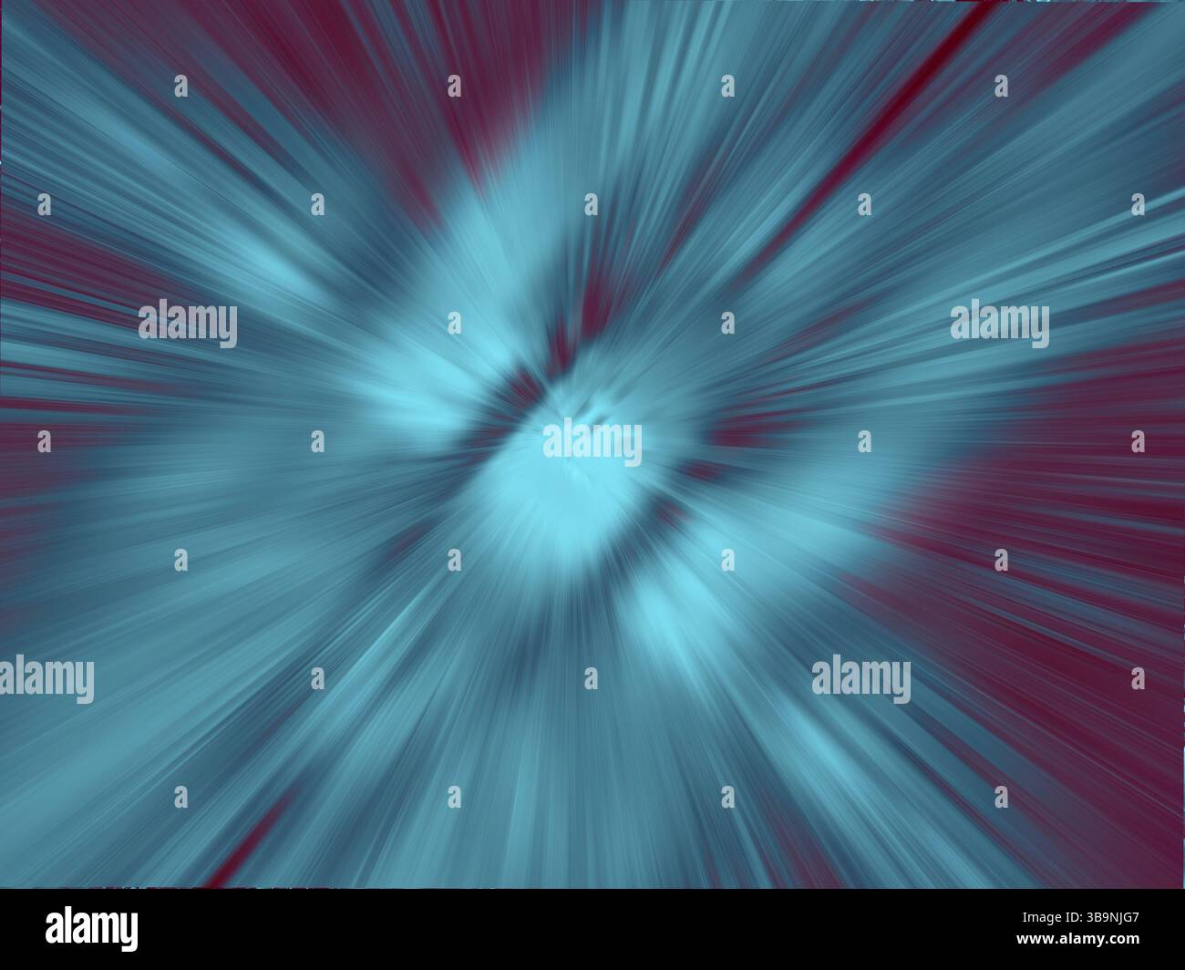 Sfondo turchese in movimento sfocato con raggi di luce - illustrazione 3D. Tunnel, strada futuristica o percorso nello spazio. Sfocatura per lo sfondo Foto Stock