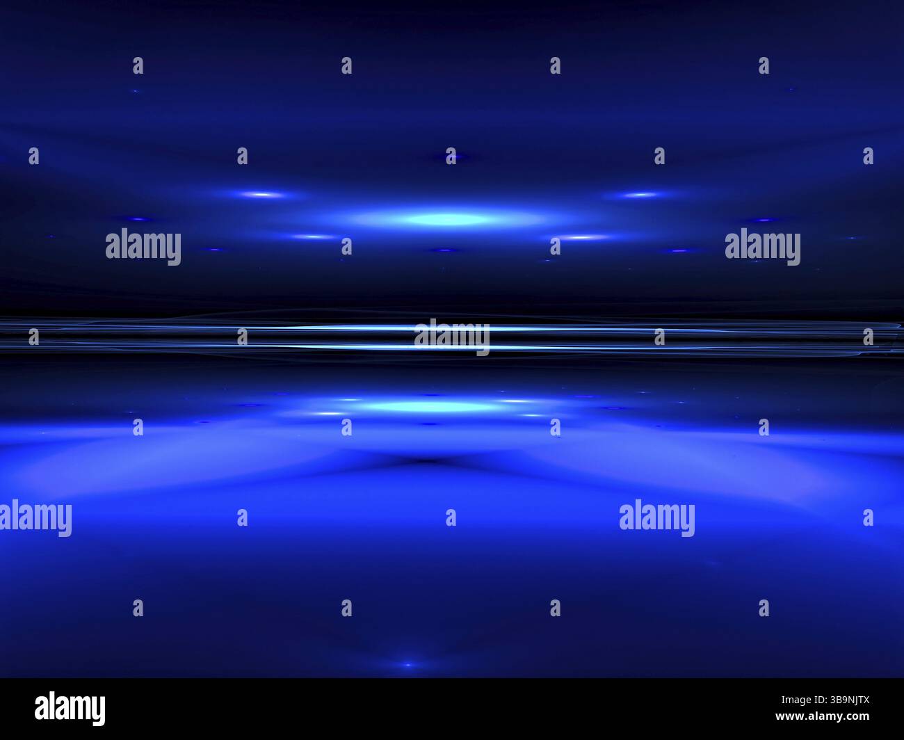 Sfondo prospettiva semplice astratto - immagine generata dal computer. Geometria frattale: Superficie lucida con prospettiva, orizzonte ed effetti di luce. Per c Foto Stock