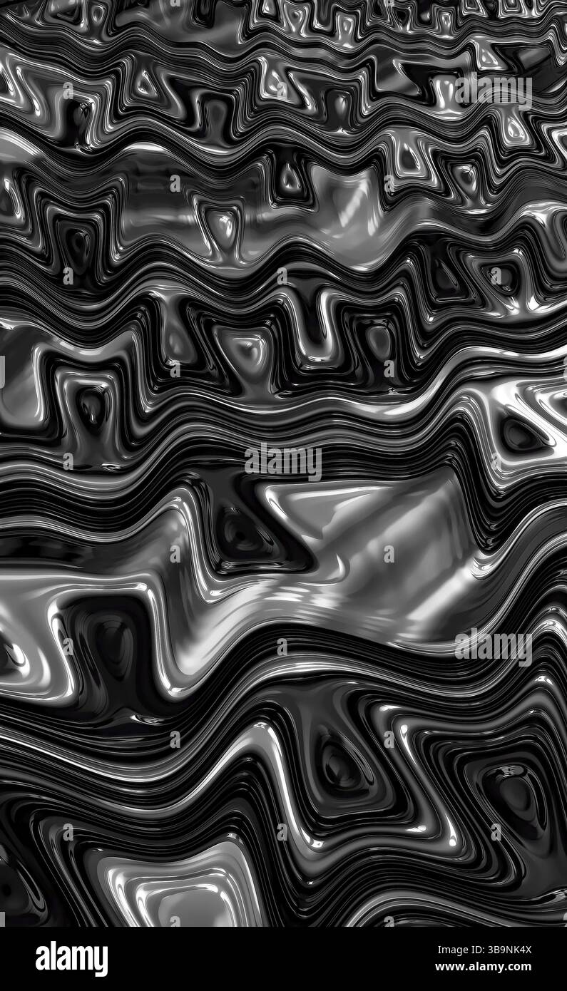 Sfondo gnarled - immagine astratta generata dal computer. Geometria frattale: Il caos distorce linee e onde. Per copertine, poster, Web design Foto Stock