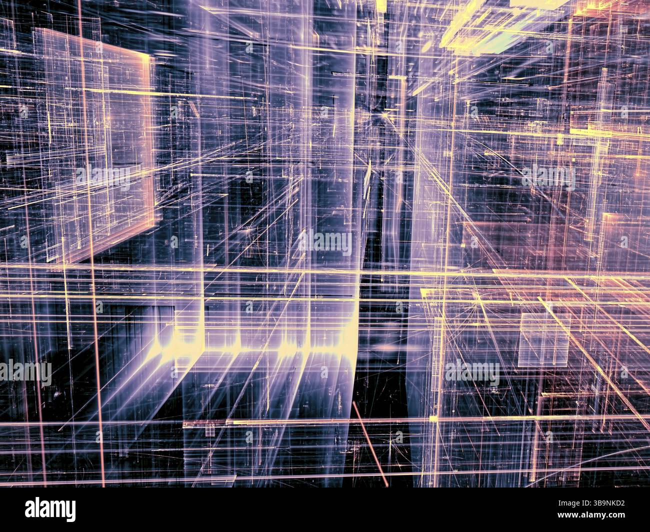 Background della tecnologia astratta - immagine generata dal computer. Geometria frattale: Strada di vetro con effetti di luce. Realtà virtuale o comunicazione co Foto Stock