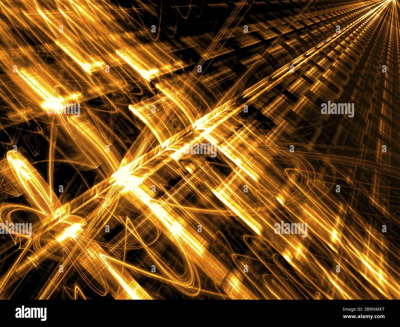 Sfondo tecnologico con effetti di luce - abstract computer-immagine generata. Geometria Frattale - design futuristico con griglia e caos curve. Sci-fi Foto Stock