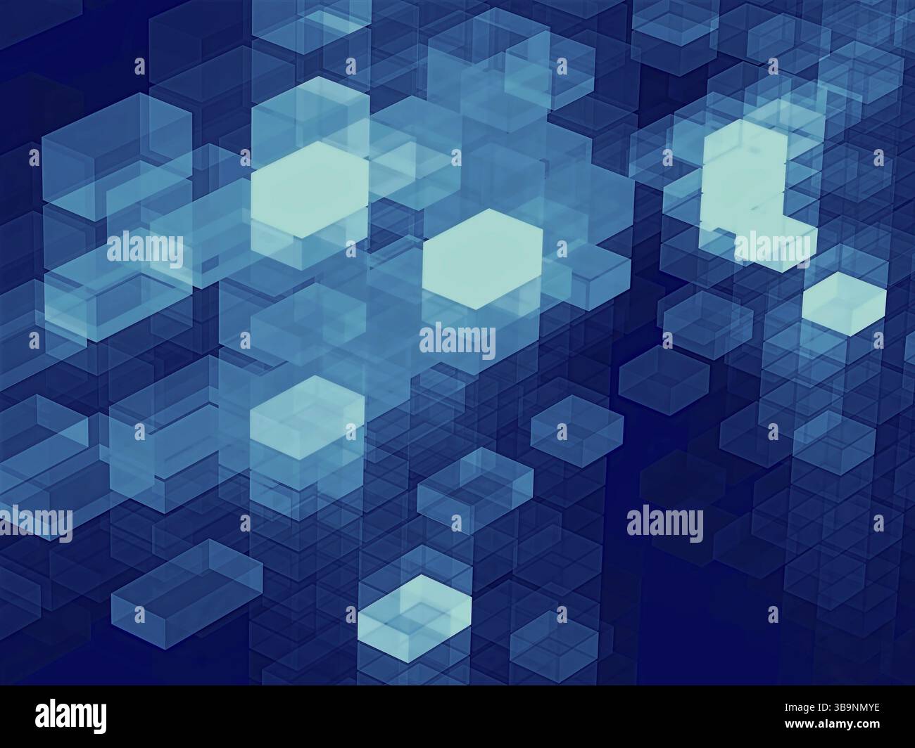 Cubi di sfondo - calcolatore astratto-immagine generata. Geometria Frattale: tecnologia modello di stile con la prospettiva e gli effetti delle luci. Per i banner web, Foto Stock