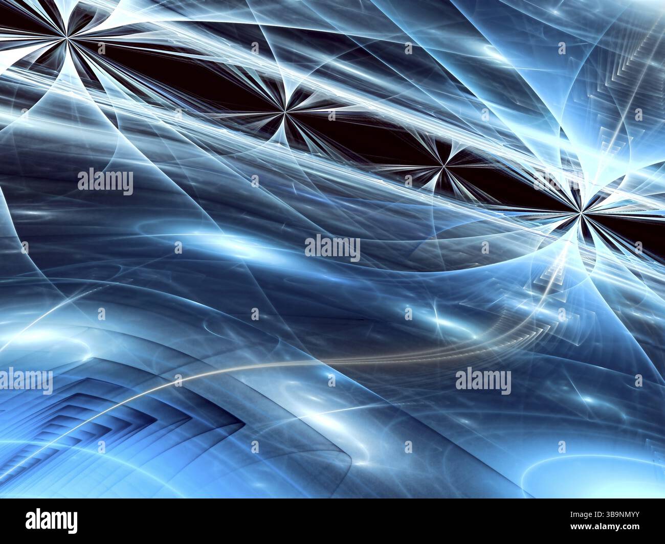 Sfondo lucido astratto - immagine generata dal computer. Arte frattale: Vetro testurizzato o superficie di ghiaccio si allunga all'orizzonte con effetti di luce. Per cov Foto Stock