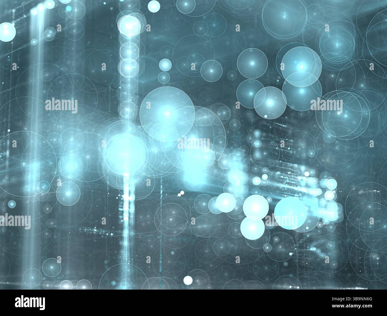 Sfondo sfocato astratto per le feste - immagine generata dal computer. Geometria frattale: Bolle posizionate in modo casuale. Sfondo bokeh alla moda Foto Stock