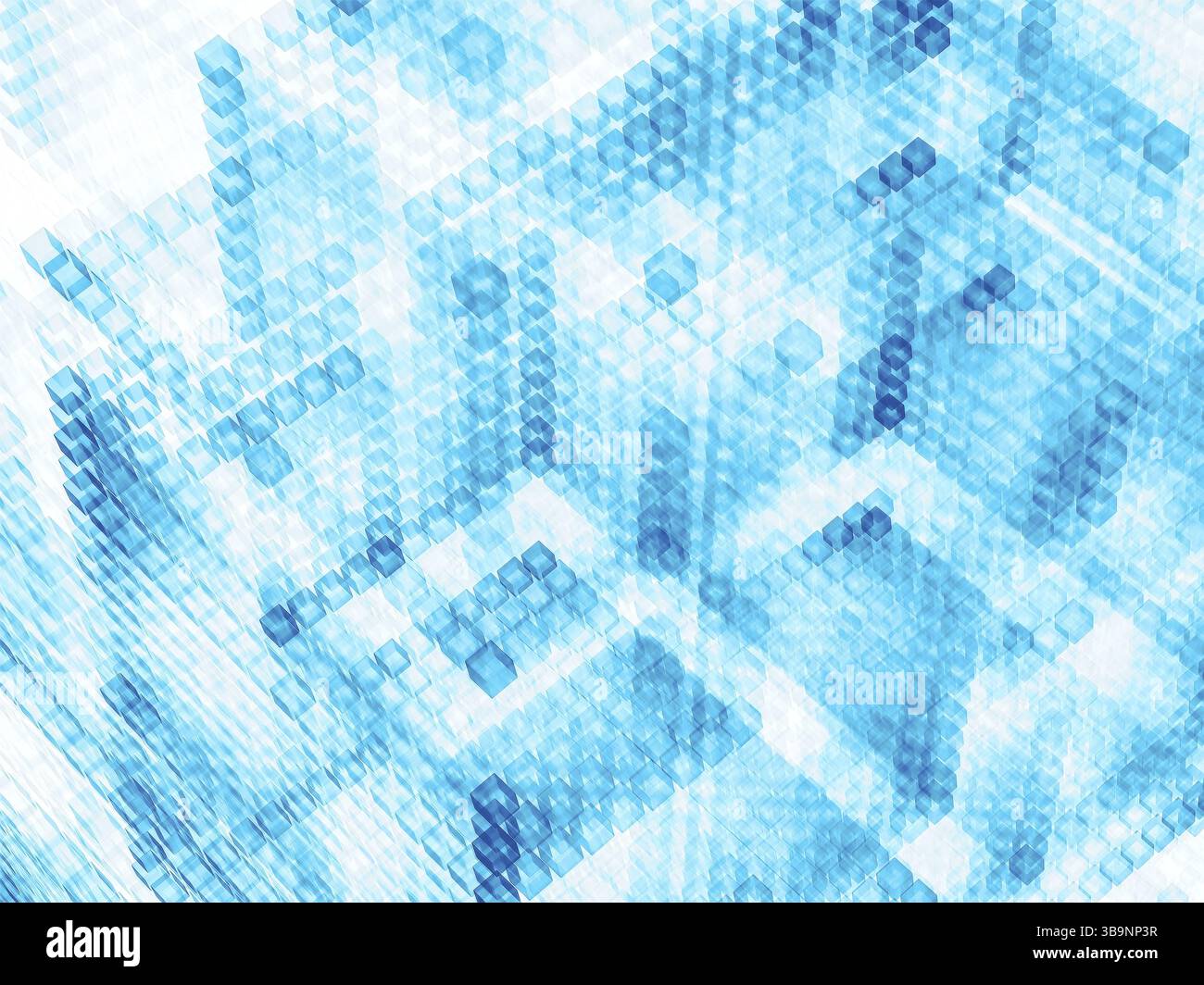 Cubi bianchi e blu astratti - immagine generata dal computer. Geometria frattale: Fondo tecnologico o trama. Per copertine, web design, poster Foto Stock